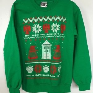 Doctor Who Sweater Adult Small Green Red Ugly Christmas Sweatshirt Mens 00s